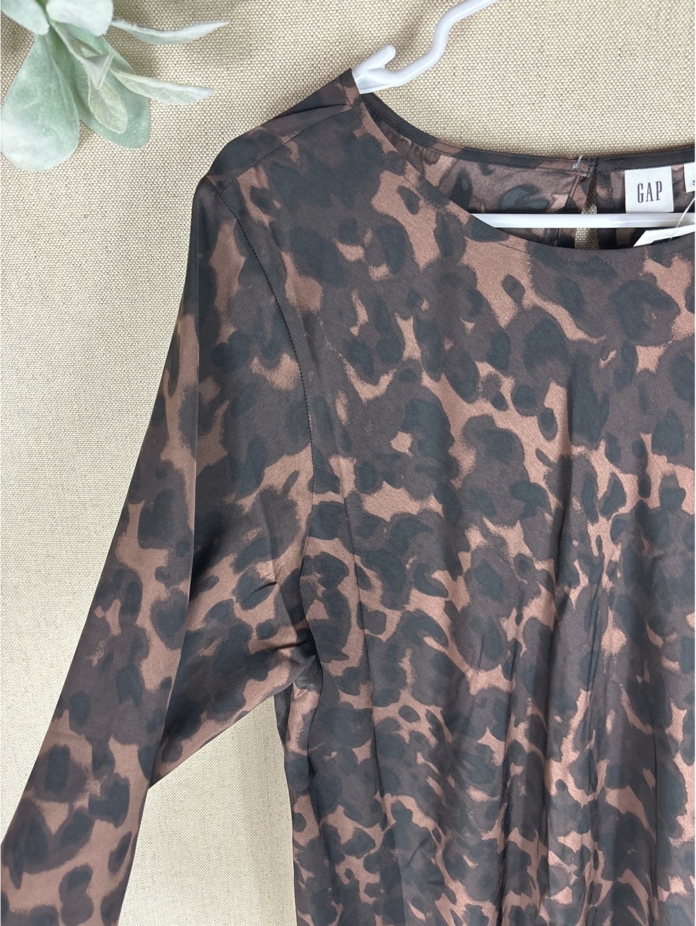 Gap > New with Tags Brown Animal Print Long Sleeve Dress Large - Picture 4 of 7